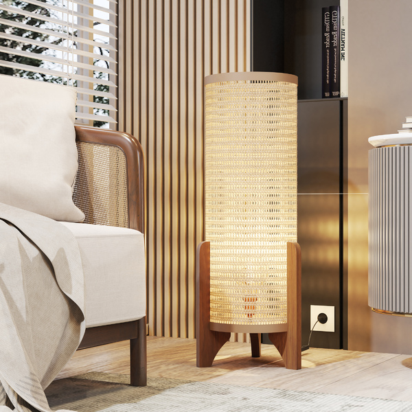 Abajur De Chão Pé De Madeira E Rattan Moderno Escandinavo | Leroy Merlin