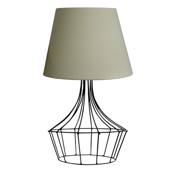 Abajur De Mesa Aramado Balão Preto Bege Cúpula Algodão