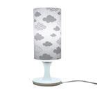 Abajur De Mesa Base Branca Cúpula Tecido Nuvens Cinza E Branc