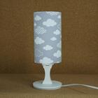 Abajur De Mesa Base Branca Cúpula Tecido Nuvens Cinza E Branc