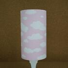 Abajur De Mesa Base Branca E Cúpula Tecido Nuvens Rosa E Bran