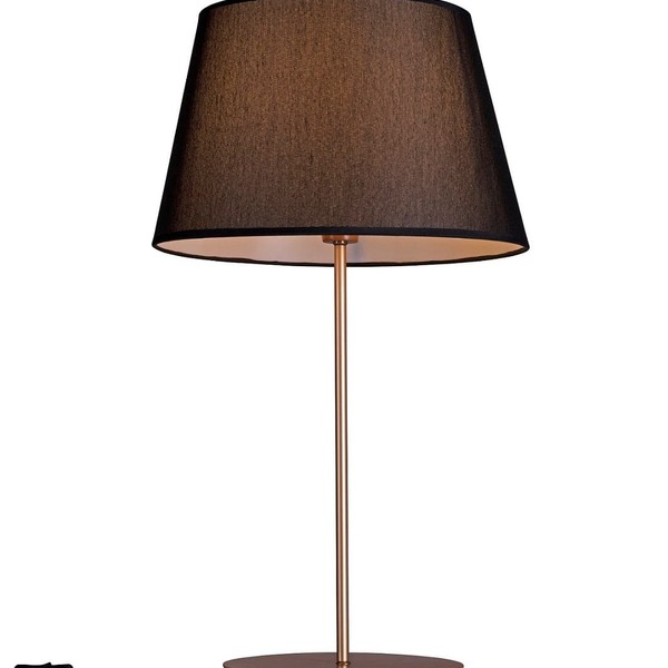 Abajur De Mesa Base Madeira 68cm Cupula Preta Slim 3041