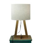 Abajur De Mesa Base Madeira Tecido Linho Bege 44cm Bivolt