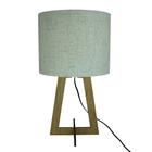 Abajur De Mesa Base Madeira Tecido Linho Bege 44cm Bivolt