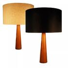 Abajur De Mesa Em Madeira Com Cúpula De Tecido Vermelha Tam: