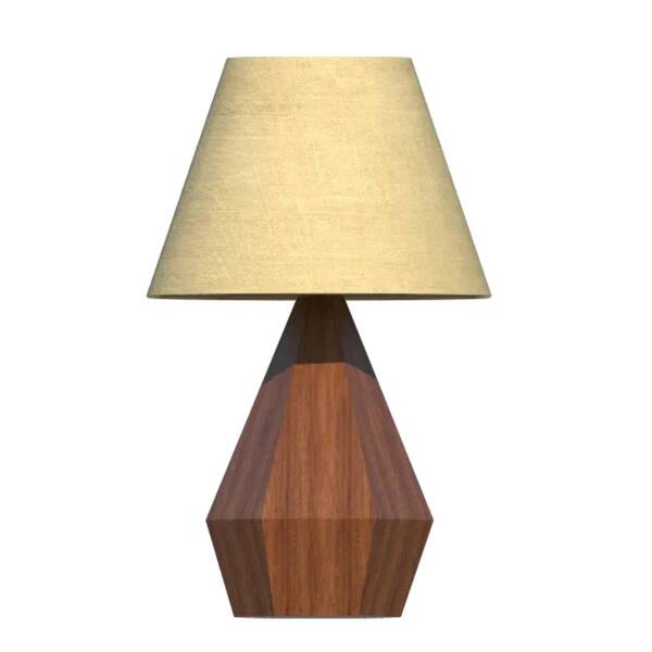 Abajur De Mesa Facetado 60x40cm Cúpula Algodão Crú E Madeira