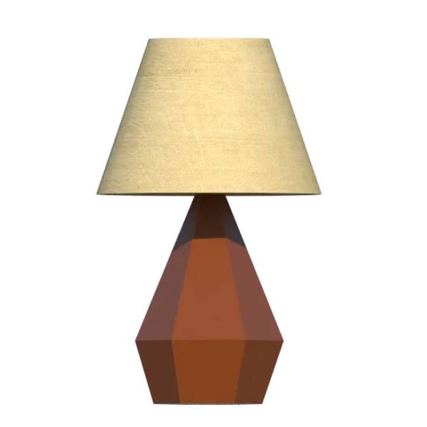 Abajur De Mesa Facetado 60x40cm Cúpula Algodão Crú E Madeira