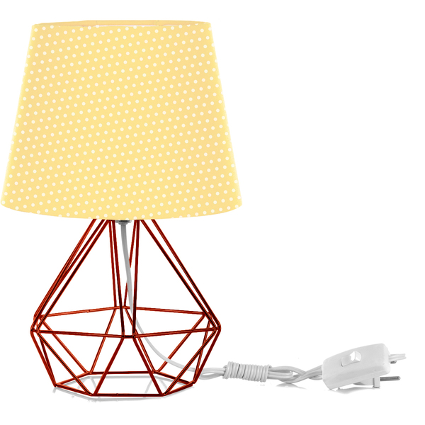 Abajur Diamante Dome Amarelo/bolinha Com Aramado Cobre