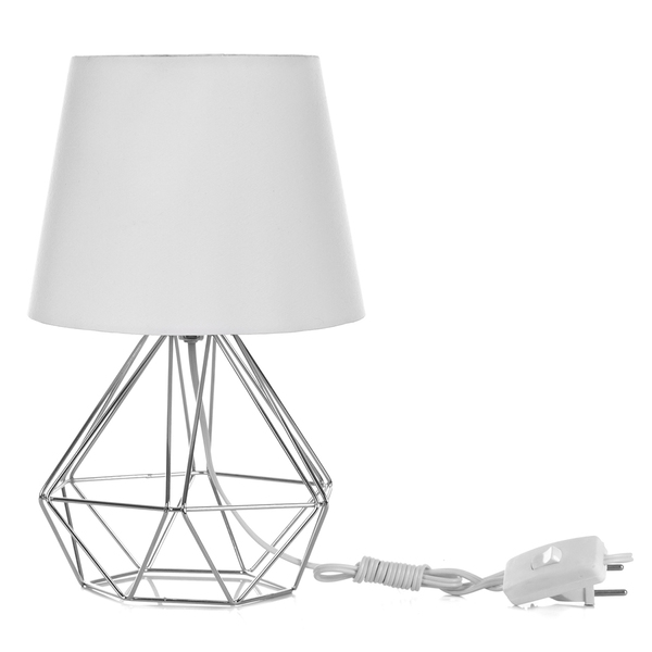 Abajur Diamante Dome Branco Com Aramado Cromado