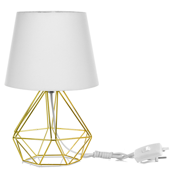 Abajur Diamante Dome Branco Com Aramado Dourado