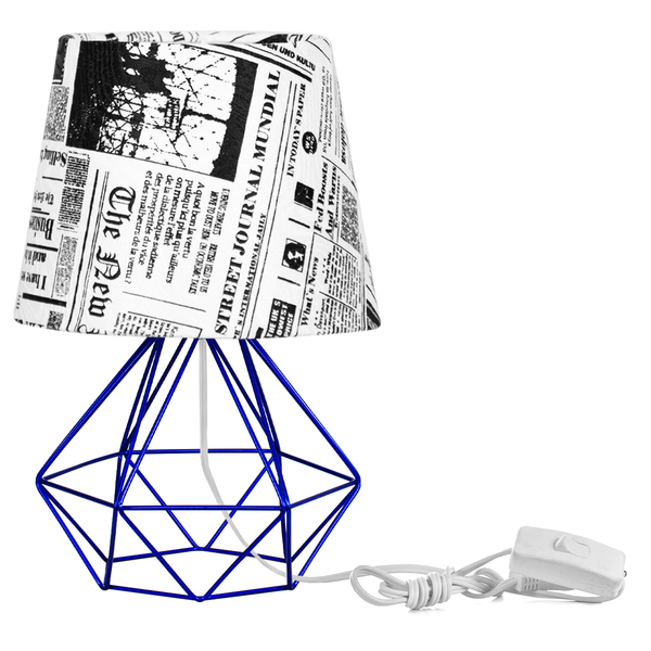 Abajur Diamante Dome Jornal Com Aramado Azul Metálico