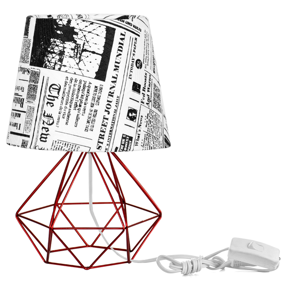 Abajur Diamante Dome Jornal Com Aramado Cereja