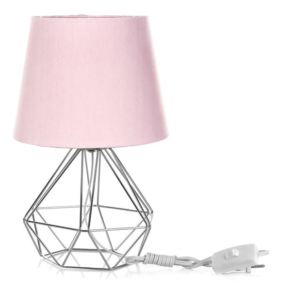 Abajur Diamante Dome Rosa Com Aramado Cromado