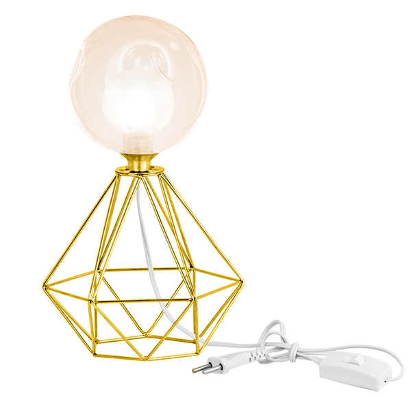 Abajur Diamante Dourado Bolinha Harmony Ambar Maravilhoso