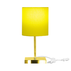 Abajur Eros Cilindrico Amarelo Base Toda Dourado Quadrada