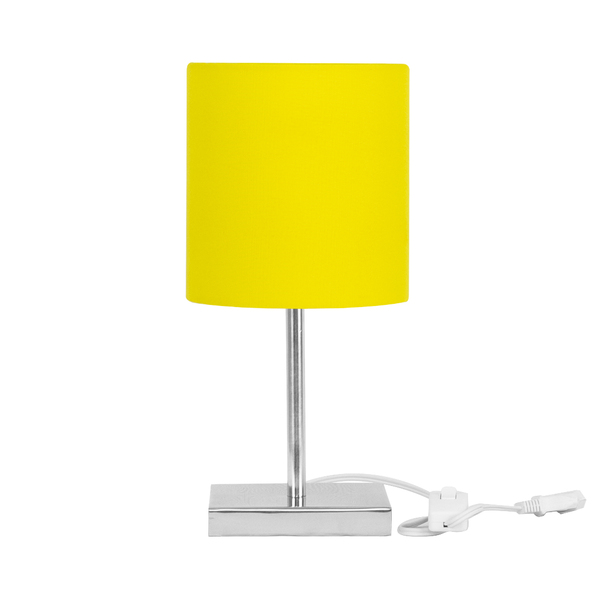 Abajur Eros Cilindrico Amarelo Com Base Quadrada De Inox