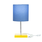 Abajur Eros Cilindrico Azul Base Amarela Quadrada