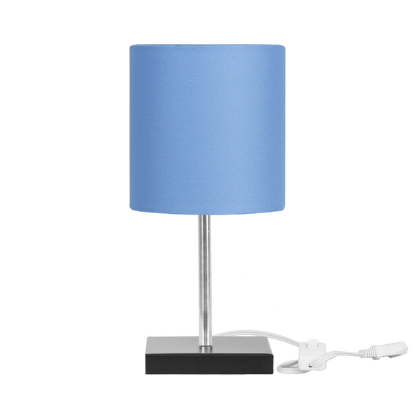 Abajur Eros Cilindrico Azul Base Preta Quadrada