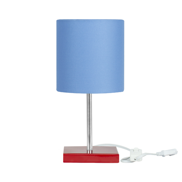 Abajur Eros Cilindrico Azul Base Vermelha Quadrada