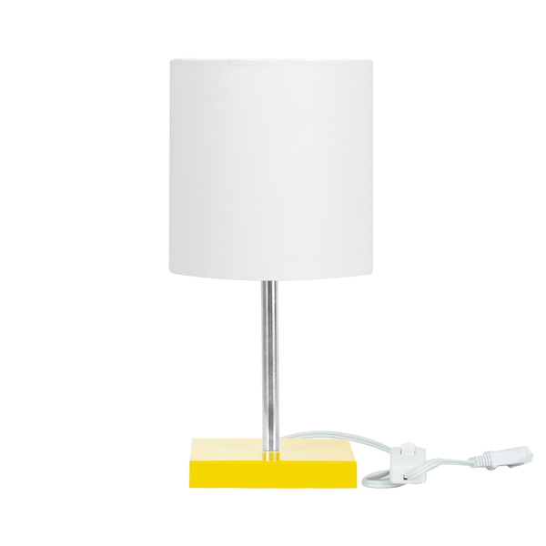Abajur Eros Cilindrico Branco Base Amarela Quadrada