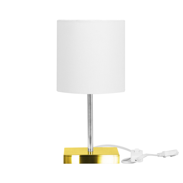 Abajur Eros Cilindrico Branco Base Dourada Quadrada