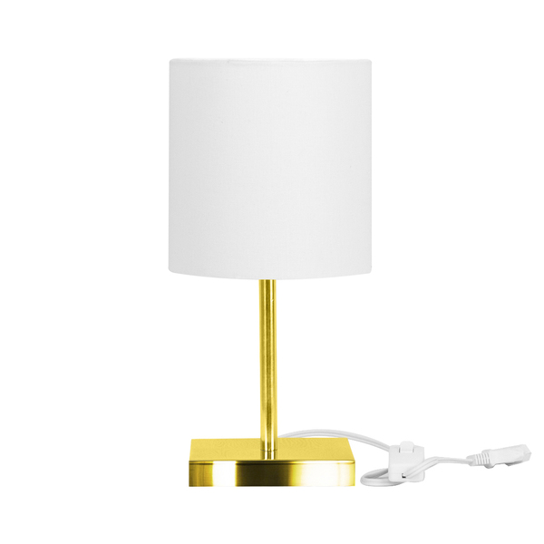 Abajur Eros Cilindrico Branco Base Toda Dourado Quadrada