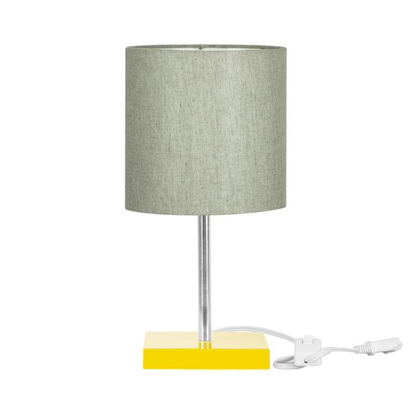 Abajur Eros Cilindrico Cinza Escuro 22 Base Amarela Quadrada