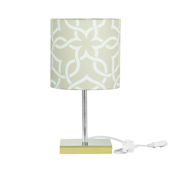 Abajur Eros Cilindrico Elos Bege 061 Base Dourada Quadrada