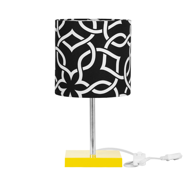 Abajur Eros Cilindrico Elos Preto 060 Base Amarela Quadrada