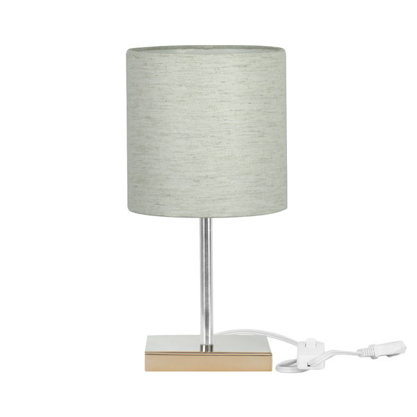 Abajur Eros Cilindrico Linho Claro 025 Base Cobre Quadrada