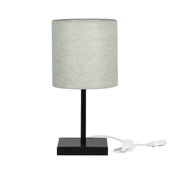 Abajur Eros Cilindrico Linho Claro 25 Base Toda Preta Quadr.