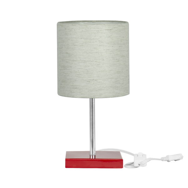 Abajur Eros Cilindrico Linho Claro 25 Base Vermelha Quadrada