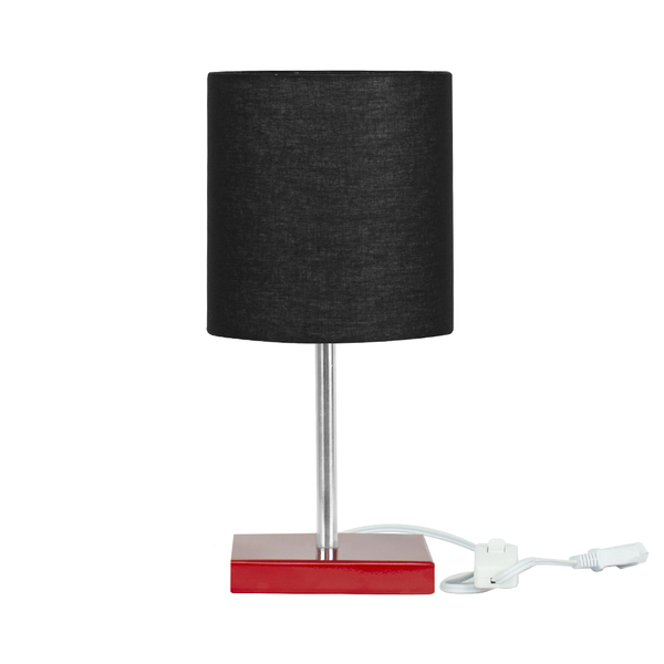 Abajur Eros Cilindrico Preto Base Vermelha Quadrada