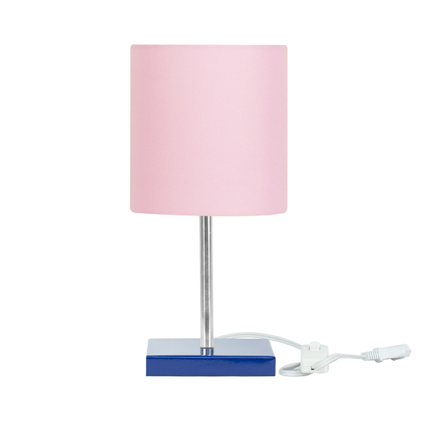 Abajur Eros Cilindrico Rosa Base Azul Quadrada