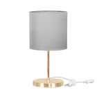 Abajur Eros Cilindrico Shantung Cinza Base Redonda New Cobre