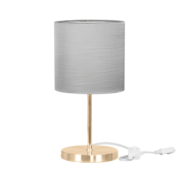 Abajur Eros Cilindrico Shantung Cinza Base Redonda New Cobre