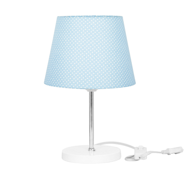 Abajur Eros Dome Azul Bolinha Base Redonda Branco