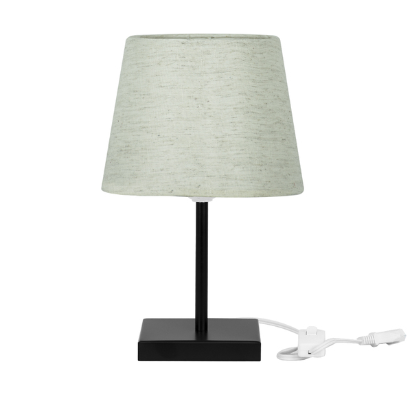 Abajur Eros Dome Linho Claro 025 Base Toda Preta Quadrada