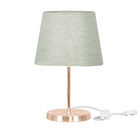 Abajur Eros Dome Linho Claro Base Redonda Cobre