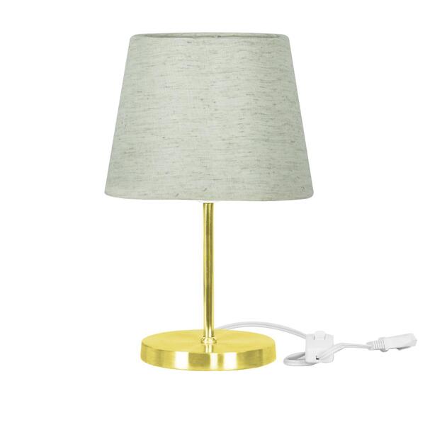 Abajur Eros Dome Linho Claro Base Redonda Dourada