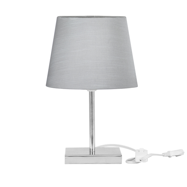 Abajur Eros Dome Shantung Cinza 030 Com Base Quadrada