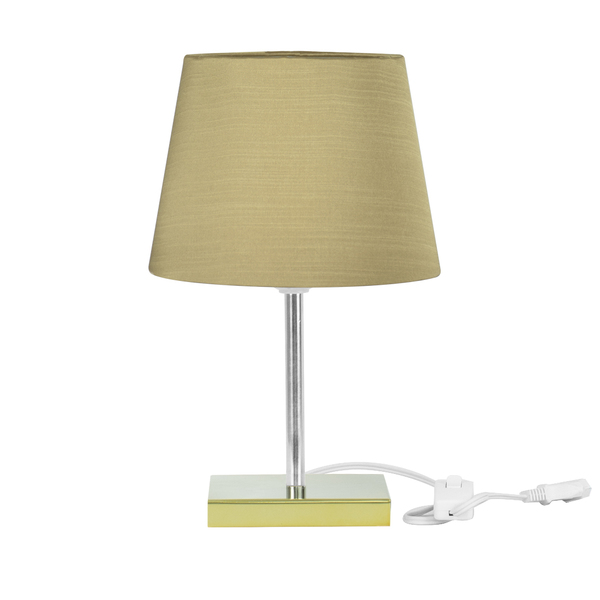 Abajur Eros Dome Shantung Dourado 031 Base Dourada Quadrada