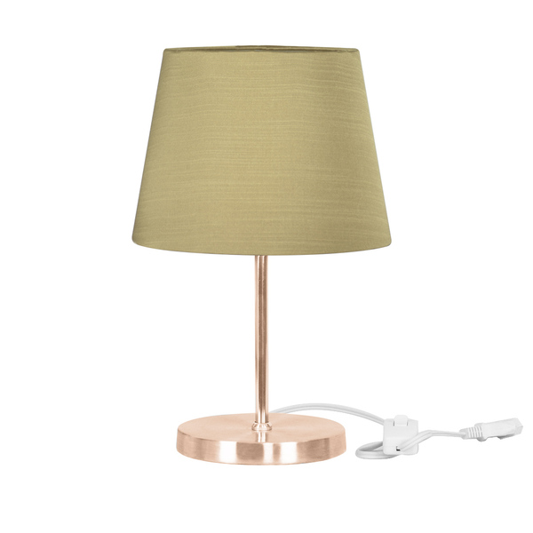 Abajur Eros Dome Shantung Dourado Base Redonda Cobre