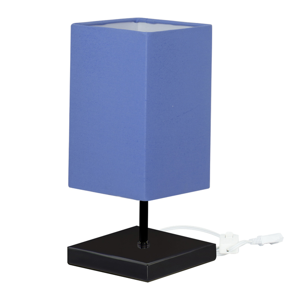 Abajur Eros Quad Azul Com Base Inox Toda Preta