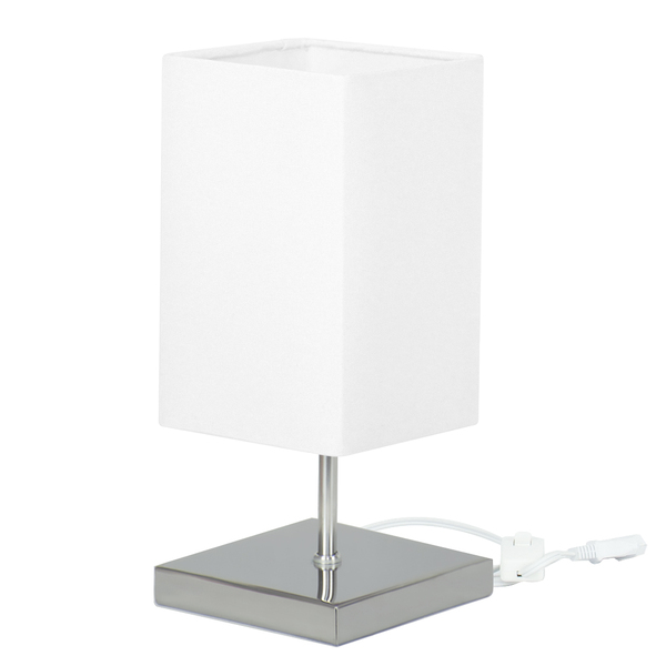 Abajur Eros Quad Branco Com Base Inox.