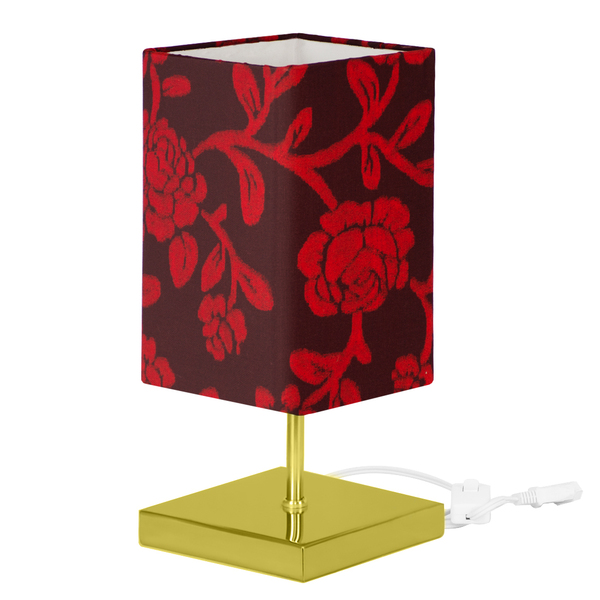 Abajur Eros Quad Floral Vermelho Quadrada Dourado