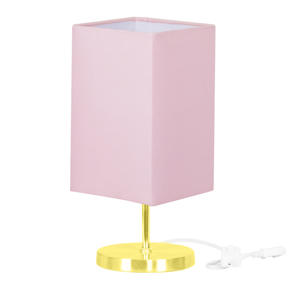 Abajur Eros Quad Rosa Com Base Redonda Dourado