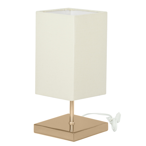 Abajur Eros Quad Touch Bege Base Quadrada New Cobre