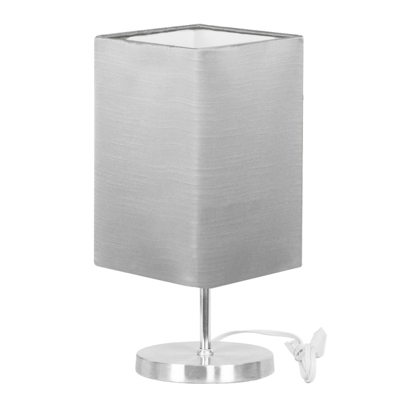 Abajur Eros Quad Touch Shantung Cinza Com Base Redonda