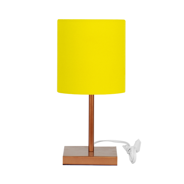 Abajur Eros Touch Cilindrico Amarelo Base Todo Cobre Quad.